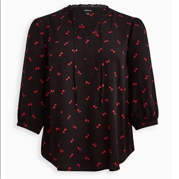 Torrid Red Bow Print Rayon Twill Tie Neck Peasant Top 3X NWT Tossed Bows - Picture 14 of 14